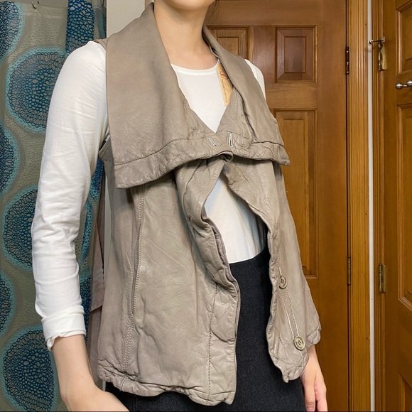 All Saints Jackets & Blazers - All Saints Kadian Gilet Leather Vest in Taupe
